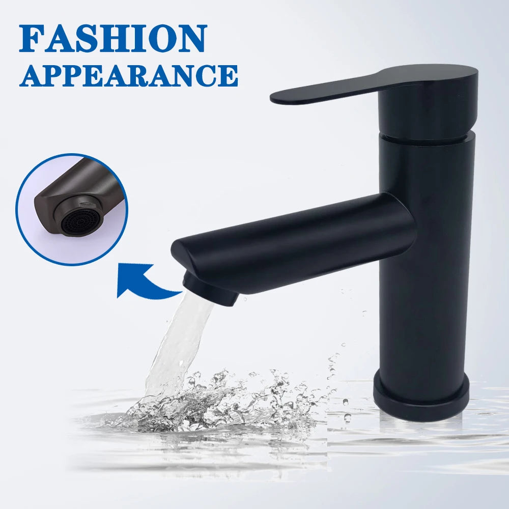 Basin Sink Bathroom Faucet Deck Mounted Hot Cold Water Basin Mixer Taps Matte Black Lavatory Sink Tap Crane(hose not include)