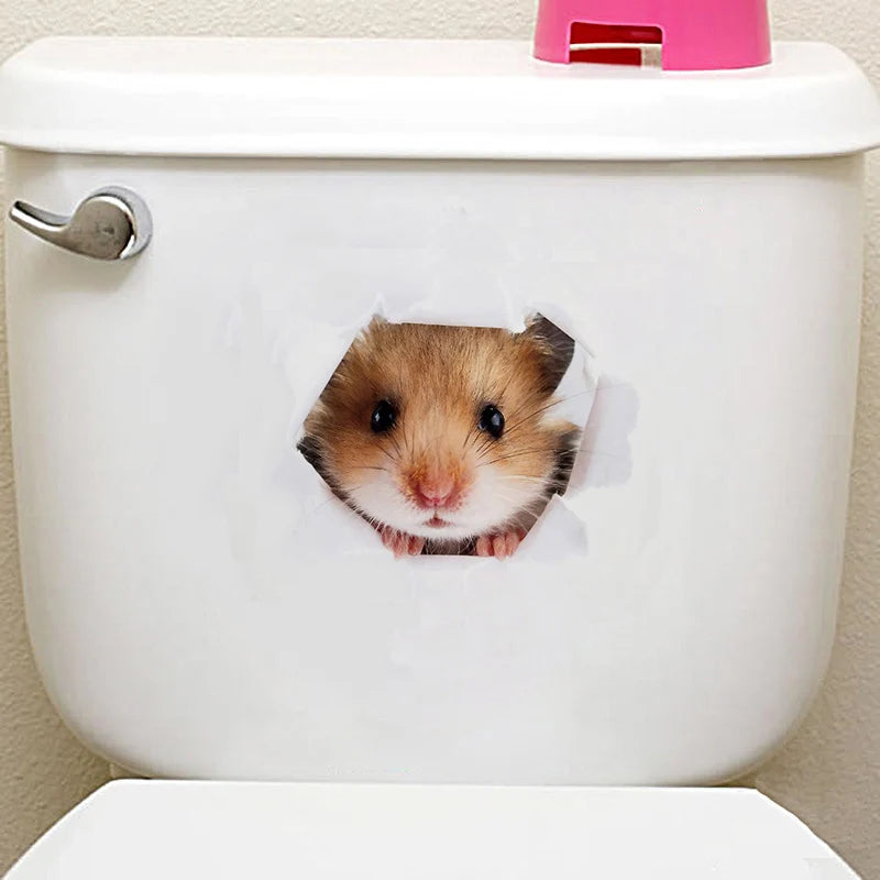Cute Cats Wall Sticker Hole View Vivid Dogs Bathroom 3D Stickers For Home Decoration Animals Decals Self-adhesive Poster