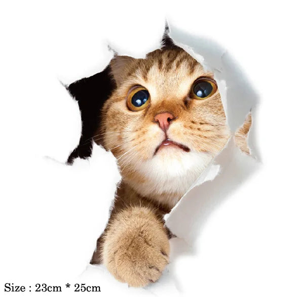 Cute Cats Wall Sticker Hole View Vivid Dogs Bathroom 3D Stickers For Home Decoration Animals Decals Self-adhesive Poster
