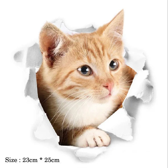 Cute Cats Wall Sticker Hole View Vivid Dogs Bathroom 3D Stickers For Home Decoration Animals Decals Self-adhesive Poster