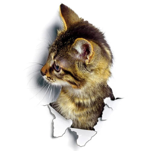 Cute Cats Wall Sticker Hole View Vivid Dogs Bathroom 3D Stickers For Home Decoration Animals Decals Self-adhesive Poster