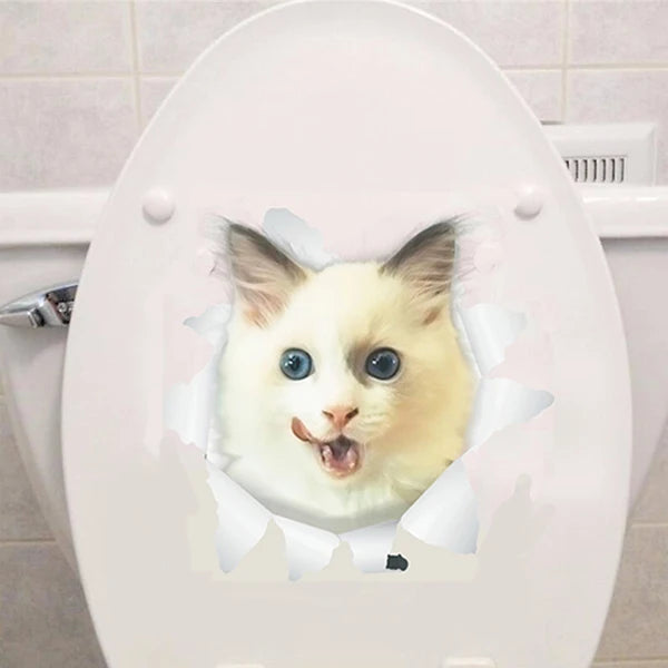 Cute Cats Wall Sticker Hole View Vivid Dogs Bathroom 3D Stickers For Home Decoration Animals Decals Self-adhesive Poster