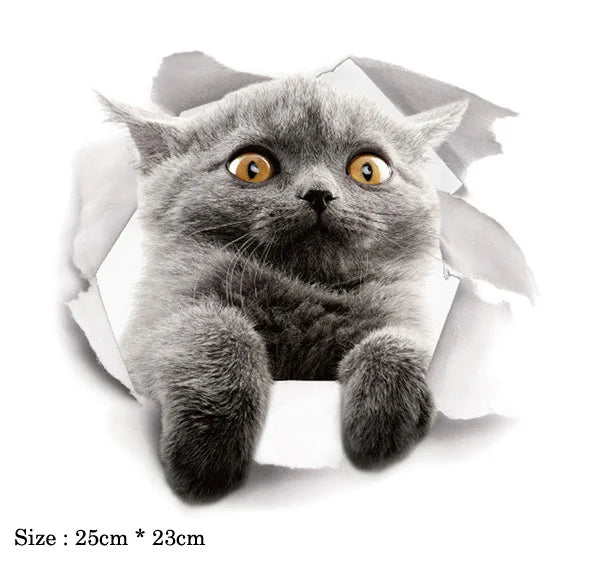 Cute Cats Wall Sticker Hole View Vivid Dogs Bathroom 3D Stickers For Home Decoration Animals Decals Self-adhesive Poster
