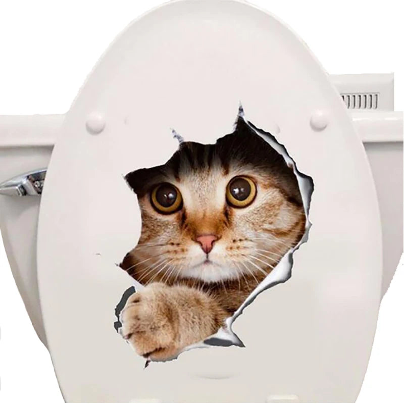 Cute Cats Wall Sticker Hole View Vivid Dogs Bathroom 3D Stickers For Home Decoration Animals Decals Self-adhesive Poster