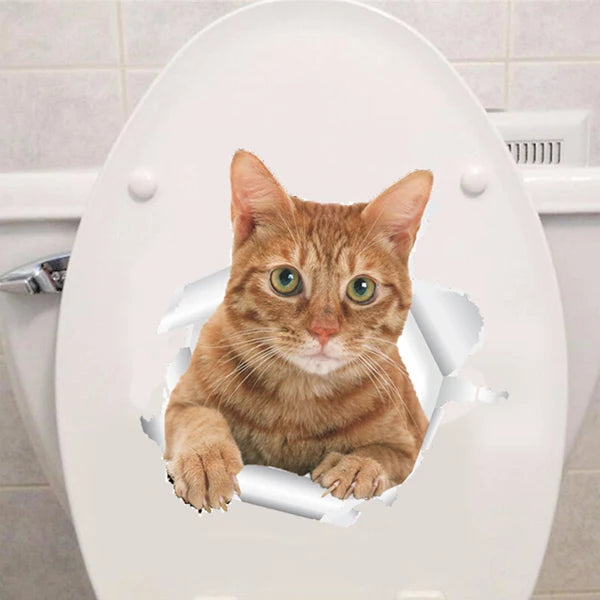 Cute Cats Wall Sticker Hole View Vivid Dogs Bathroom 3D Stickers For Home Decoration Animals Decals Self-adhesive Poster