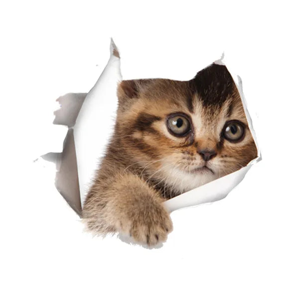 Cute Cats Wall Sticker Hole View Vivid Dogs Bathroom 3D Stickers For Home Decoration Animals Decals Self-adhesive Poster