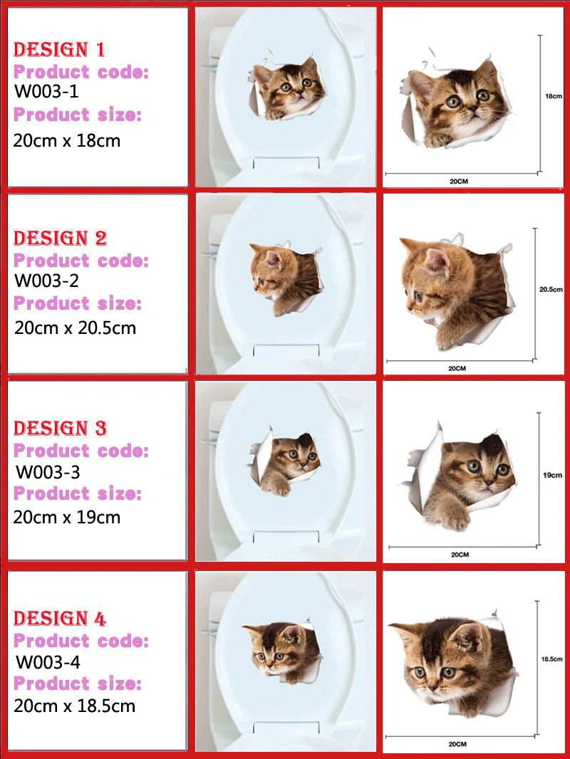 Cute Cats Wall Sticker Hole View Vivid Dogs Bathroom 3D Stickers For Home Decoration Animals Decals Self-adhesive Poster
