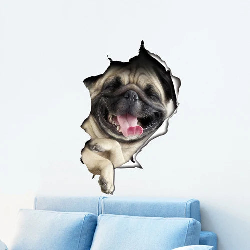 Cute Cats Wall Sticker Hole View Vivid Dogs Bathroom 3D Stickers For Home Decoration Animals Decals Self-adhesive Poster
