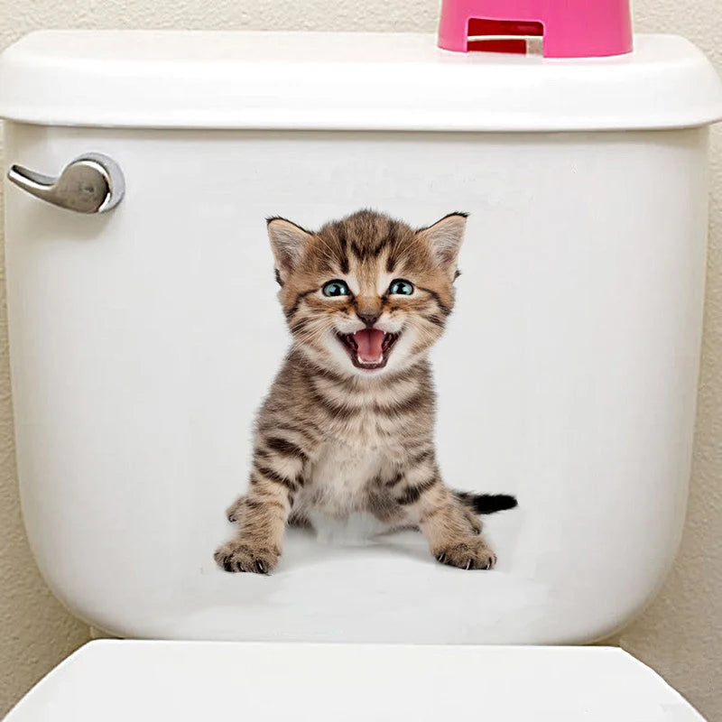 Cute Cats Wall Sticker Hole View Vivid Dogs Bathroom 3D Stickers For Home Decoration Animals Decals Self-adhesive Poster