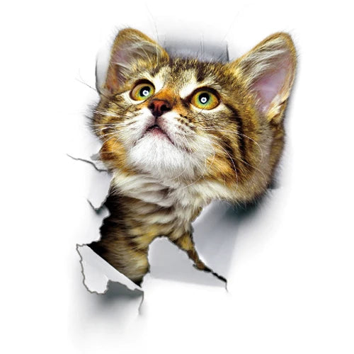 Cute Cats Wall Sticker Hole View Vivid Dogs Bathroom 3D Stickers For Home Decoration Animals Decals Self-adhesive Poster