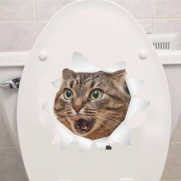 Cute Cats Wall Sticker Hole View Vivid Dogs Bathroom 3D Stickers For Home Decoration Animals Decals Self-adhesive Poster