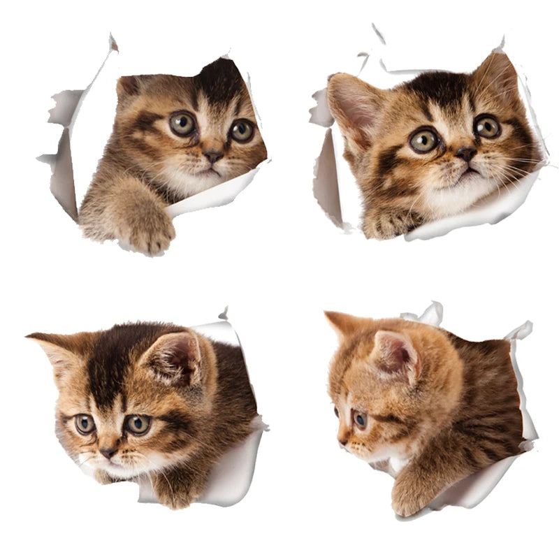 Cute Cats Wall Sticker Hole View Vivid Dogs Bathroom 3D Stickers For Home Decoration Animals Decals Self-adhesive Poster