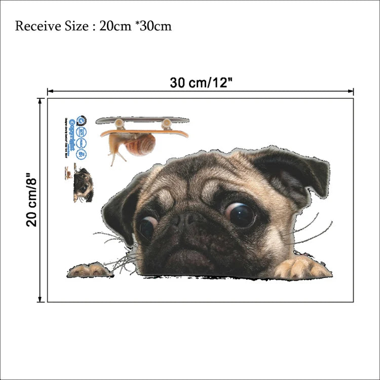 Cute Cats Wall Sticker Hole View Vivid Dogs Bathroom 3D Stickers For Home Decoration Animals Decals Self-adhesive Poster