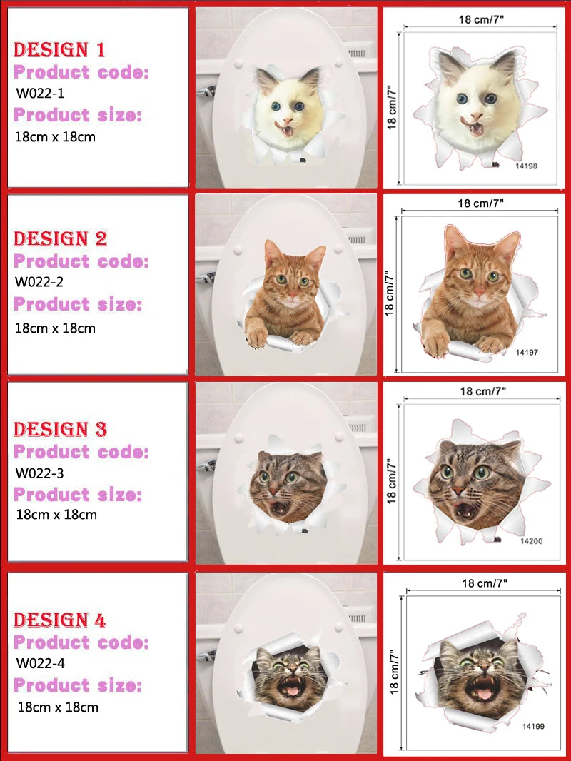 Cute Cats Wall Sticker Hole View Vivid Dogs Bathroom 3D Stickers For Home Decoration Animals Decals Self-adhesive Poster