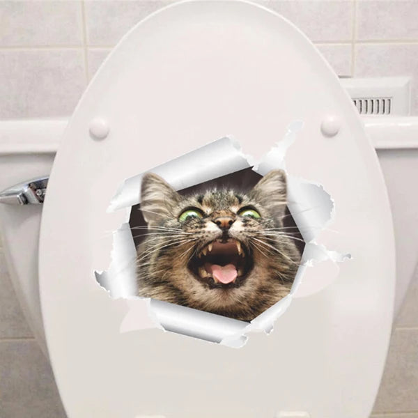 Cute Cats Wall Sticker Hole View Vivid Dogs Bathroom 3D Stickers For Home Decoration Animals Decals Self-adhesive Poster