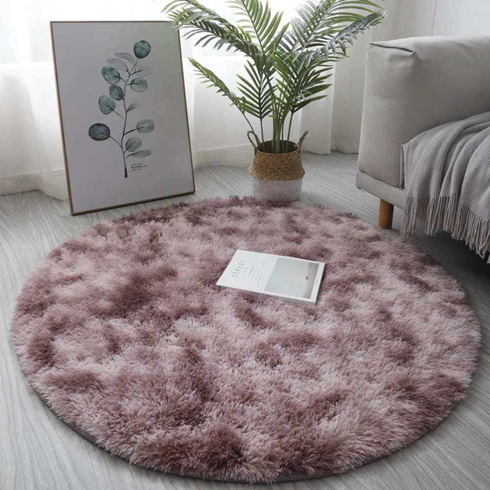 40/60/80cm Small Round Shaggy Rug Soft Anti-Skid Mat Living Room Bedroom Carpet Home Decor Winter Colorful Tie Dye Print Rugs