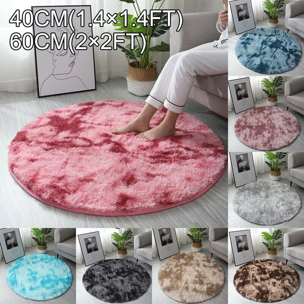 40/60/80cm Small Round Shaggy Rug Soft Anti-Skid Mat Living Room Bedroom Carpet Home Decor Winter Colorful Tie Dye Print Rugs