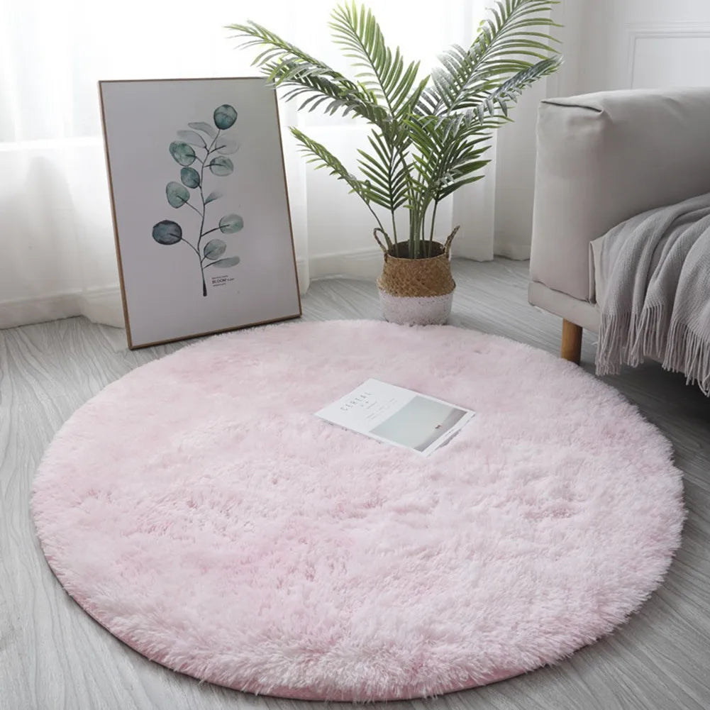 40/60/80cm Small Round Shaggy Rug Soft Anti-Skid Mat Living Room Bedroom Carpet Home Decor Winter Colorful Tie Dye Print Rugs