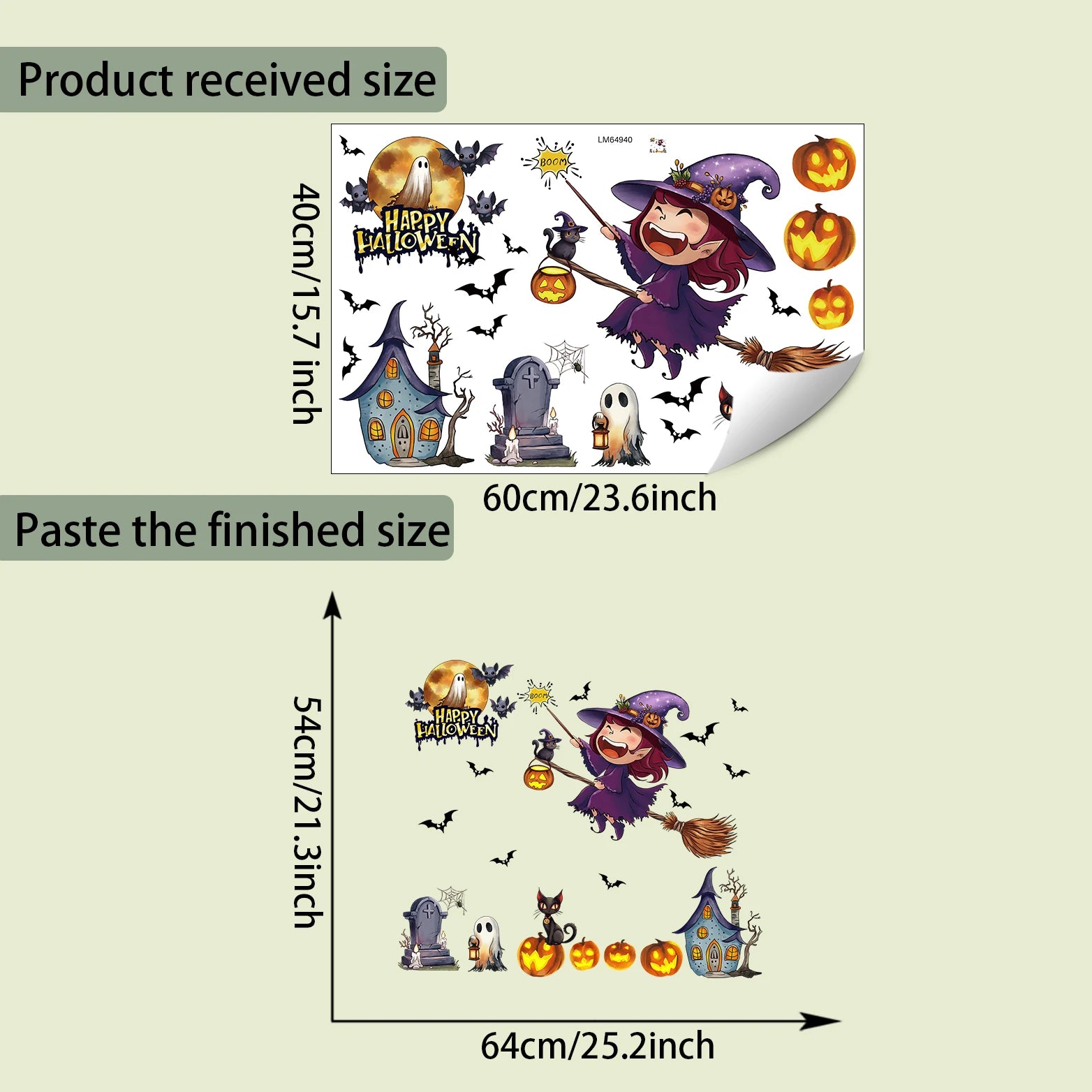 Halloween Pumpkin Witch Wall Sticker For Children's Room Decoration Self-Adhesive Wallpaper