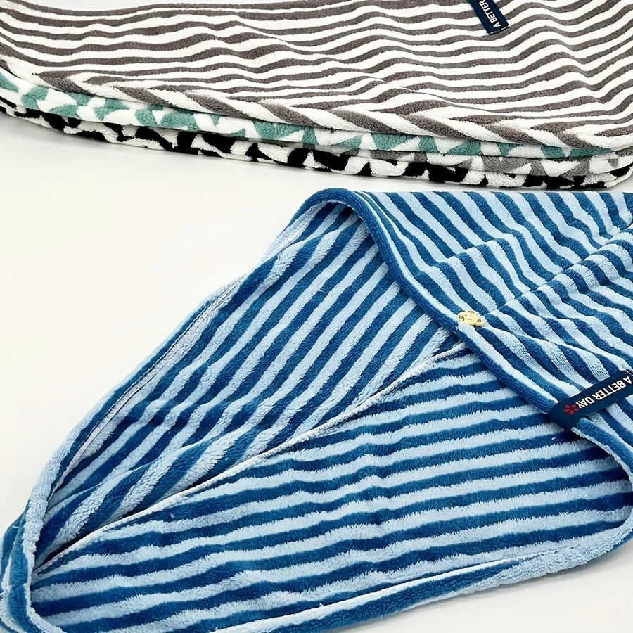 Stripped Microfiber Hair Dry Towel Quick Drying Absorbent Soft Touch Hair Towel Wrap for Bath And Beach & Travel Towel