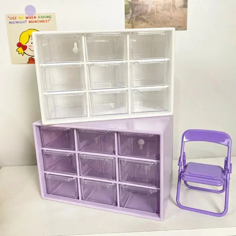 9 Grid drawer organizer Transparent Cute Small Drawer Partitioned Student Desk Wall-mounted Sundries Storage Box