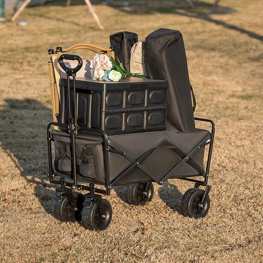 500lbs Capacity Foldable Beach Wagon with Big Tank Wheels, Perfect for Sand, Garden and Outdoor Picnic