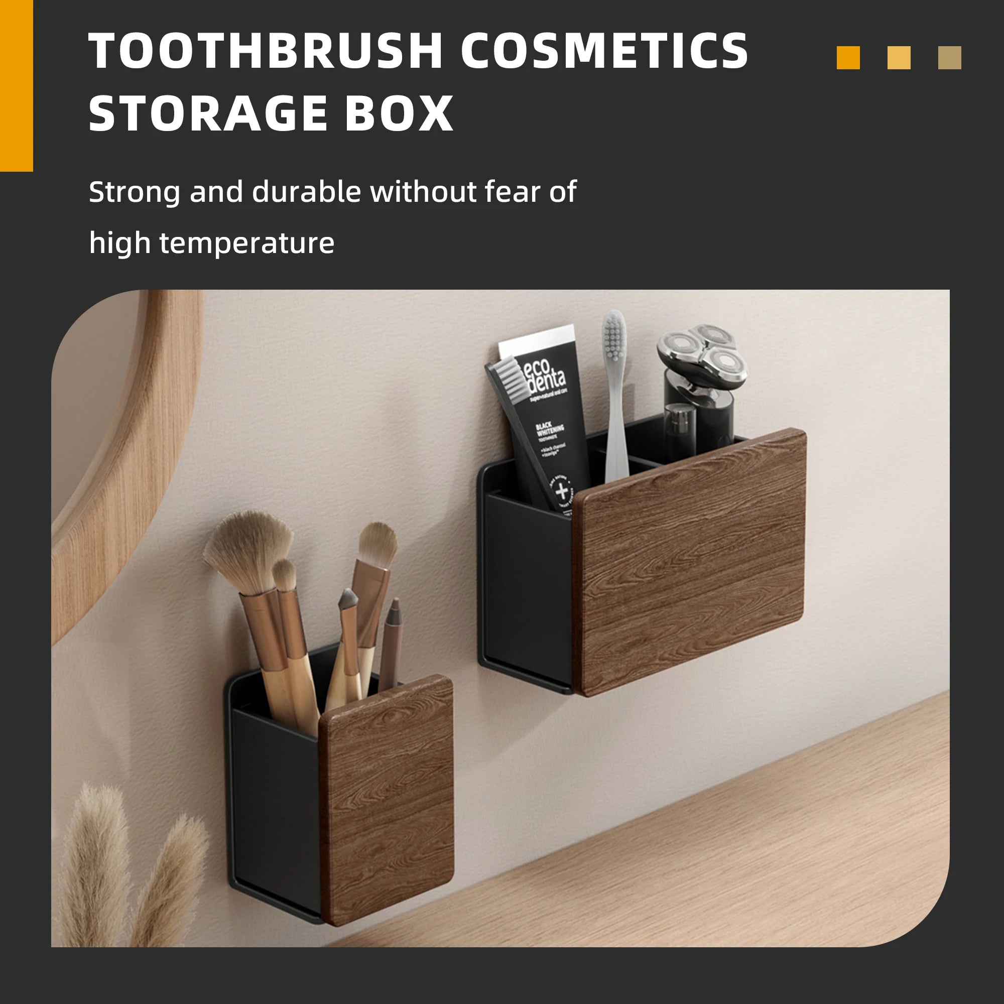 Solid wood Bathroom Storage Rack Punch-free installation Wall mounting Can store toothbrush toothpaste comb and cosmetics