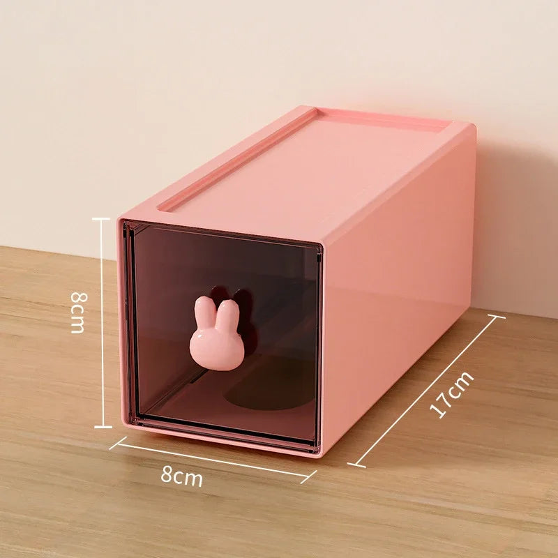 Rabbit Kawaii Desktop Organizer Office Transparent Drawer Student Desk Stationery and Sundry Storage Shelf Pen Holder Stationery