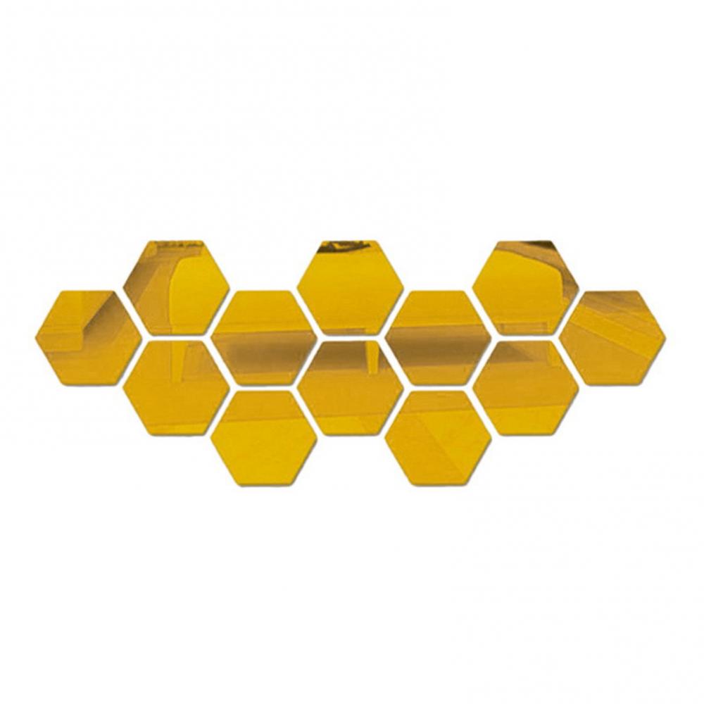 12Pcs Hexagonal Self Adhesive Mirror 3D Mirror Wall Sticker Home Decor Decorations DIY Removable Living Room Decal Art Ornaments