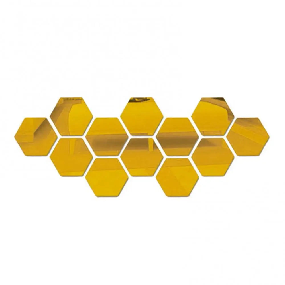 12Pcs Hexagonal Self Adhesive Mirror 3D Mirror Wall Sticker Home Decor Decorations DIY Removable Living Room Decal Art Ornaments