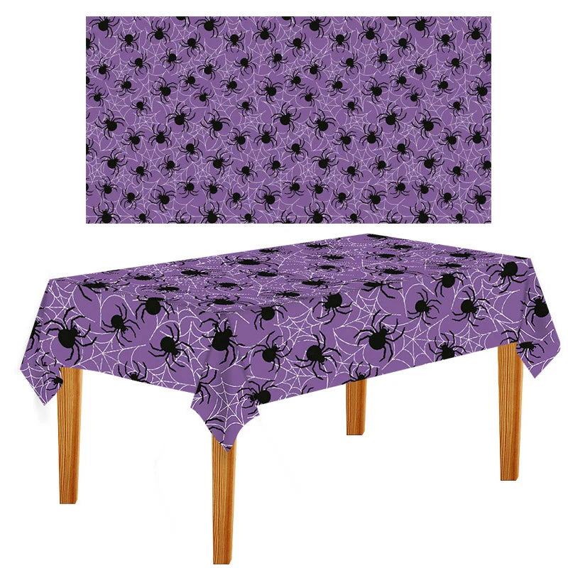 6pcs Halloween Party Tablecloth Decor Disposable Tablecloth Pumpkin Spider Web Bat Plastic Table Cover Halloween Table Decor