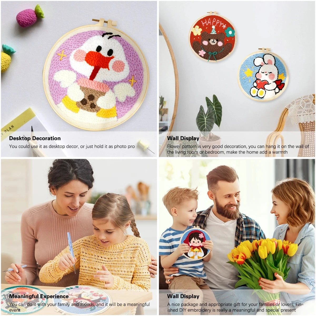 DIY Punch Needle Kits for Beginners Cute Animal with Hoop Embroidery Punch Needle Starter Craft Set Giraffe Festival Gift
