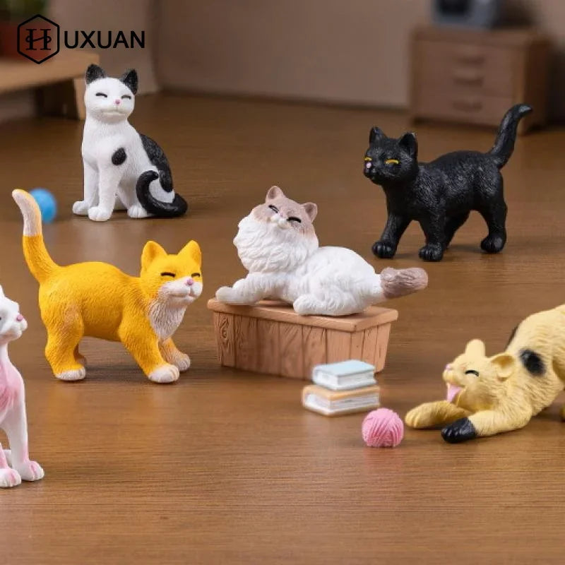 6PCS DIY Micro Landscape Resin Cat Ornament Animal Miniature Fairy Garden Decoration Kitten Figurine Home Decor Accessories