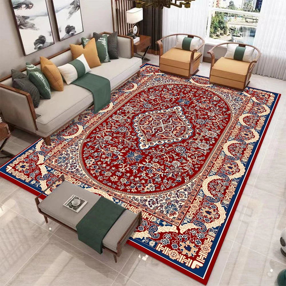 Retro red Bohemian-style printed carpet Red Kitchen Mat Decor Vibrant Living Room mat coffee table rug nonslip Machine washing
