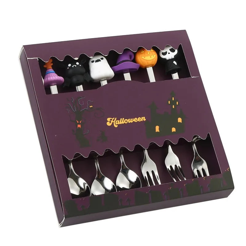 Halloween Gifts Stainless Coffee Spoons Halloween Style Pendant Cake Fork Theme Party Dining-table Cutlery Set