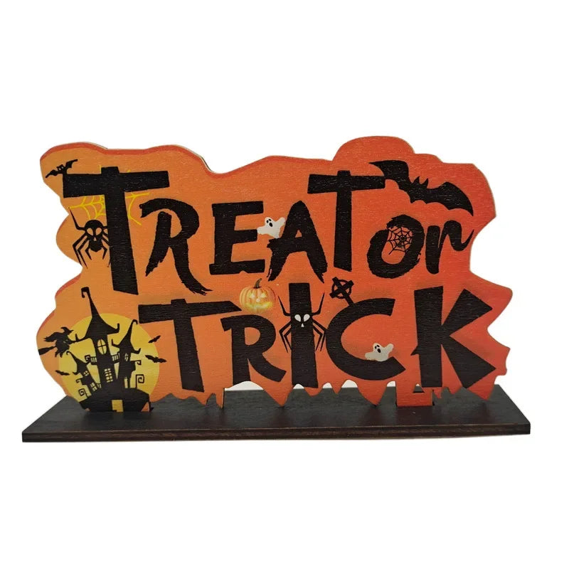 Creative Halloween Wooden Handicraft Decoration Halloween Desktop Ornaments Set Happy Helloween Party Trick ot Treat Decor