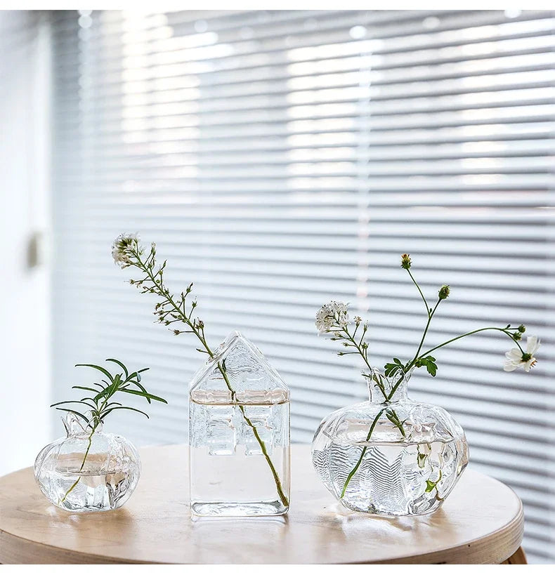 Creative Simple Small Pomegranate Glass Vase Desktop Hydroponic Lovely Hydroponic Flower Ornament Home Decor Vase Transparent