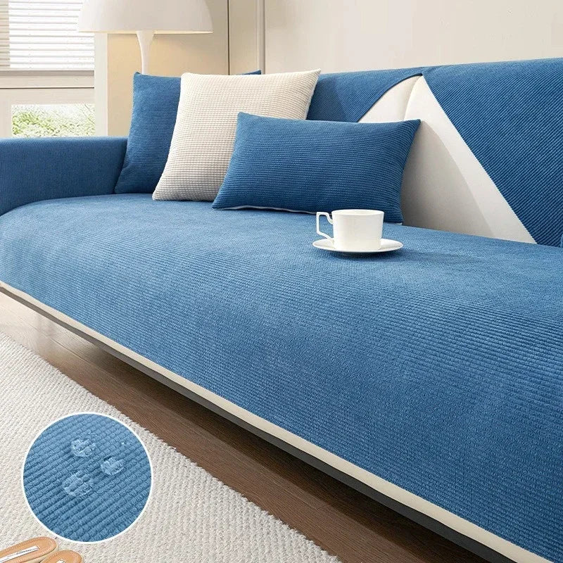 Jacquard Sofa Mat Cover Solid Color L-shaped Sofa Towel Water Repellent Anti-Slip Couch Slipcovers for Living Room Hotel
