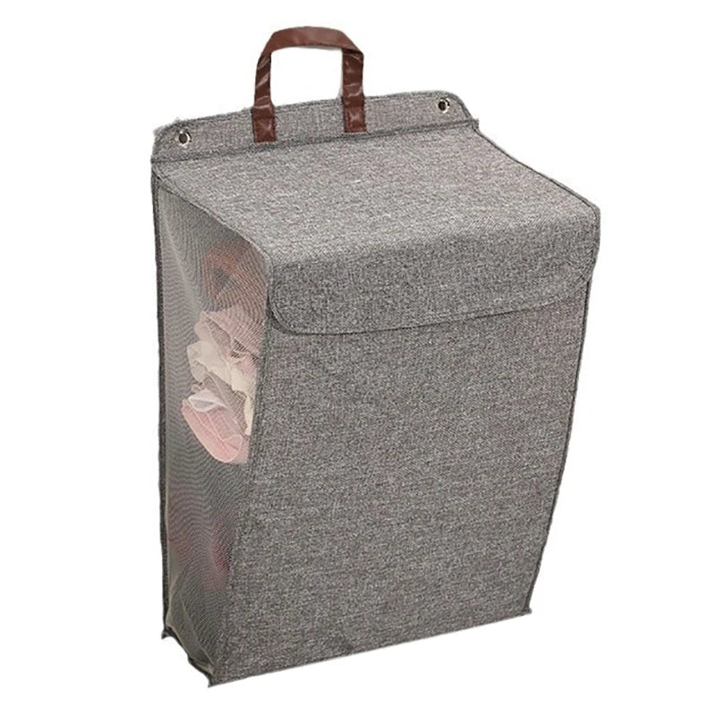 Foldable Adhesive Laundry Basket Hamper, Multifunctional Punch Free Wall Hanging Washing Clothes Mesh Hook Organizer