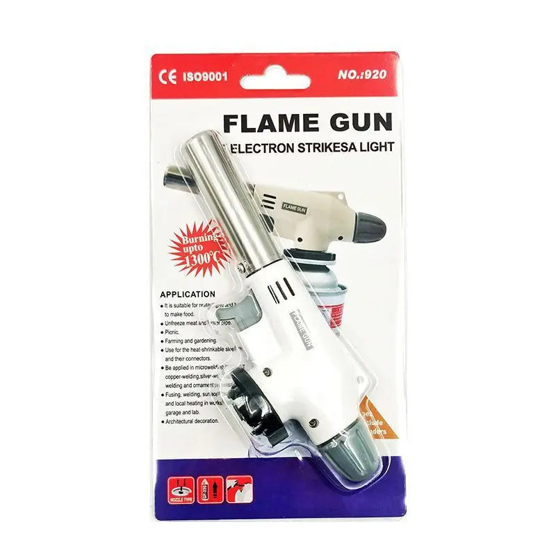 Portable Butane Flame Gun - 3-in-1 Camping BBQ Torch for Outdoor Cooking, Welding & Gas Burner with Windproof Design