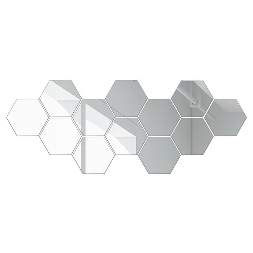 12Pcs Hexagonal Self Adhesive Mirror 3D Mirror Wall Sticker Home Decor Decorations DIY Removable Living Room Decal Art Ornaments