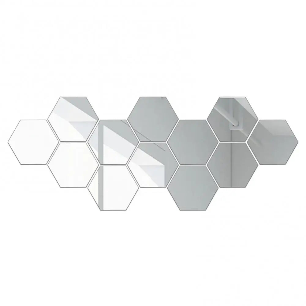12Pcs Hexagonal Self Adhesive Mirror 3D Mirror Wall Sticker Home Decor Decorations DIY Removable Living Room Decal Art Ornaments