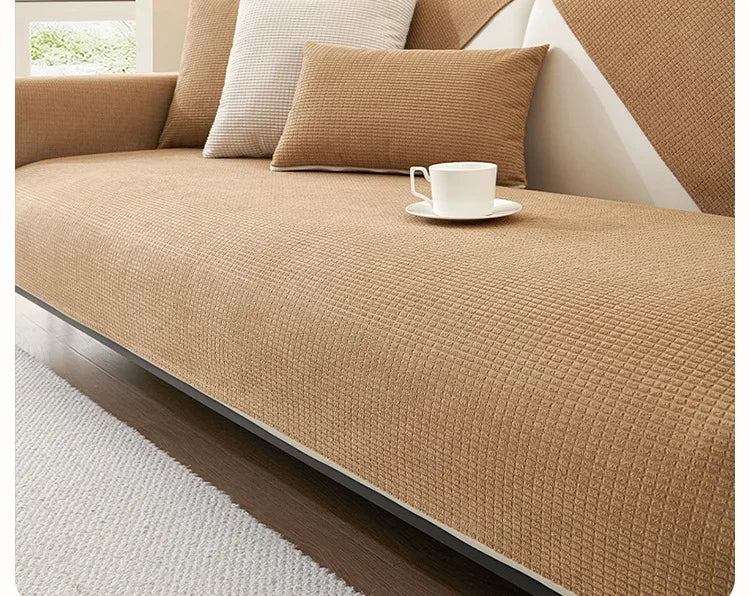 Jacquard Sofa Mat Cover Solid Color L-shaped Sofa Towel Water Repellent Anti-Slip Couch Slipcovers for Living Room Hotel