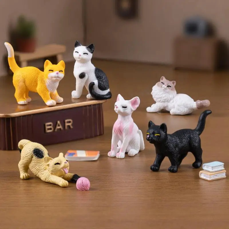 6PCS DIY Micro Landscape Resin Cat Ornament Animal Miniature Fairy Garden Decoration Kitten Figurine Home Decor Accessories