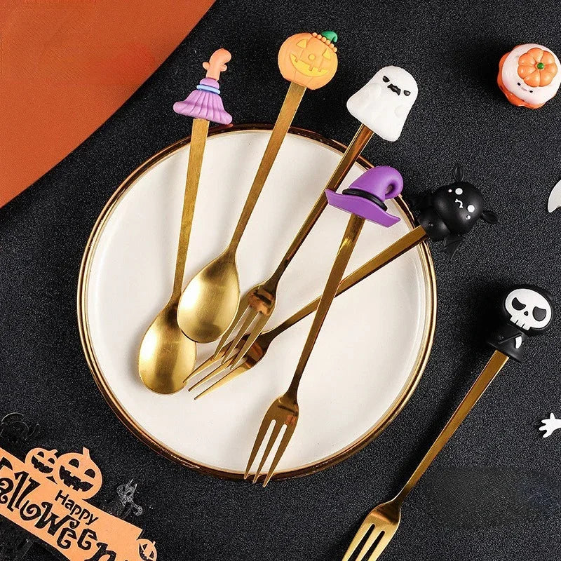 Halloween Gifts Stainless Coffee Spoons Halloween Style Pendant Cake Fork Theme Party Dining-table Cutlery Set