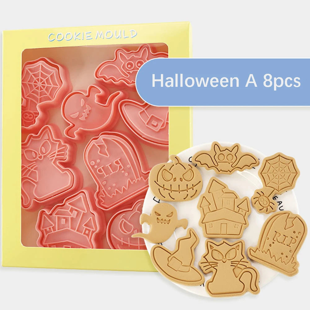 8Pcs Halloween Cookie Cutters 3D Pumpkin Ghost Biscuit Cutter Cookie Molds Kitchen Pastry Baking Tools Halloween Decoration 2024