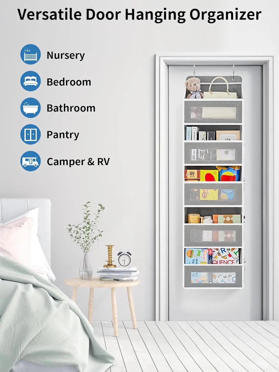 Over the Door Organizer Storage 5 Shelf Hanging Door Organizer with 5 Large Capacity Pockets for Bedroom Bathroom 1pcs