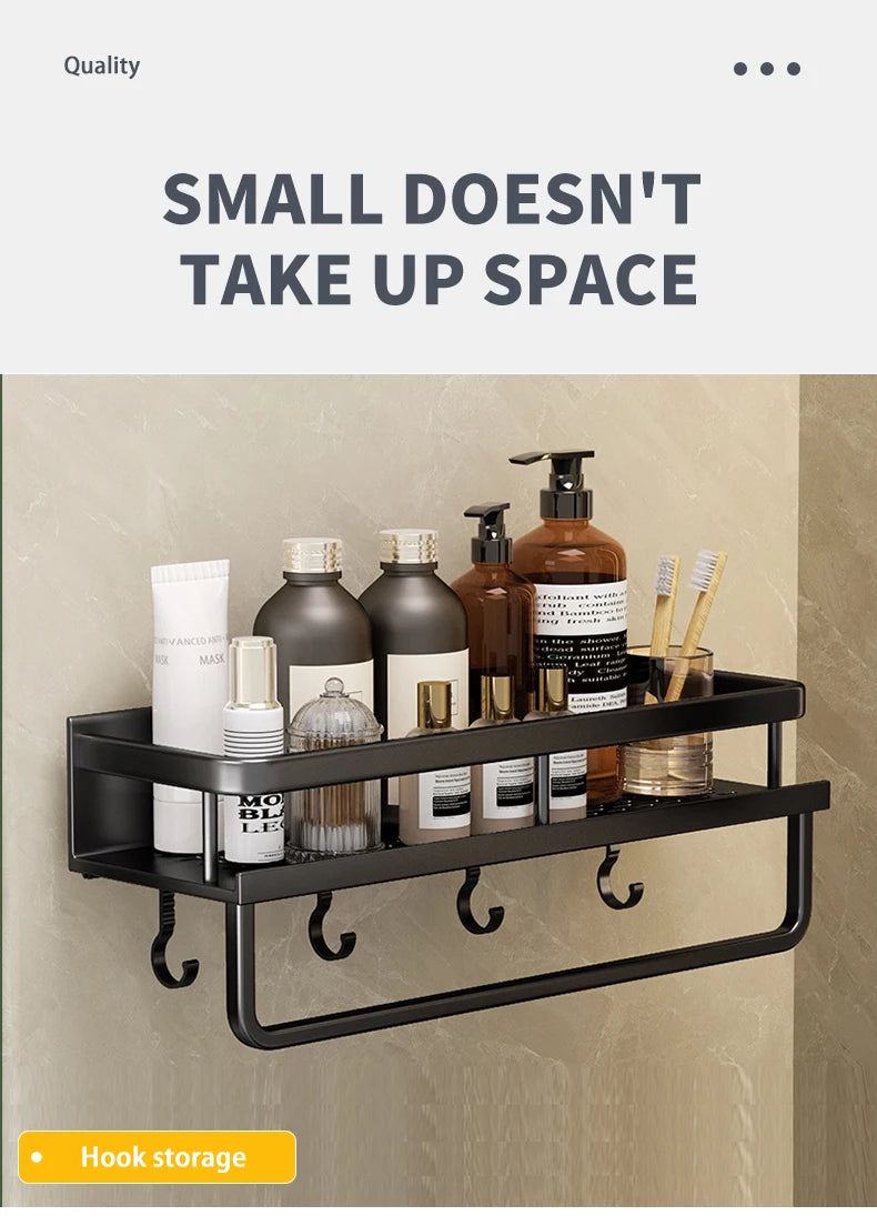 Bathroom Shelf Makeup Storage Organizers Aluminum Shower Shampoo Towel Rack Shelves No Drill Wall Shelf Bathroom Accessories