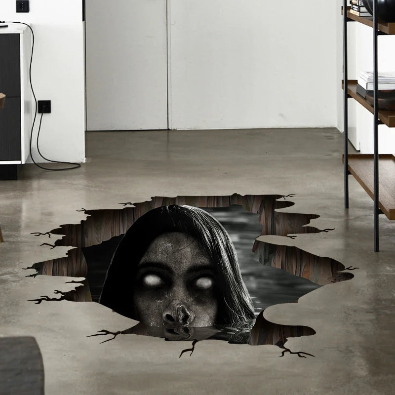 Halloween 3D Floor Wall Stickers Scary Ghost Removable Interior Decoration Scary Atmosphere Bar Party Spooky Decoration Props