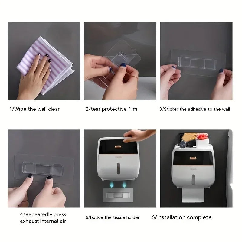 1pc Toilet Roll Paper Holder Double Layer Large Capacity Storage Box Wall Mounted Waterproof Tissue Box Bathroom Accessories